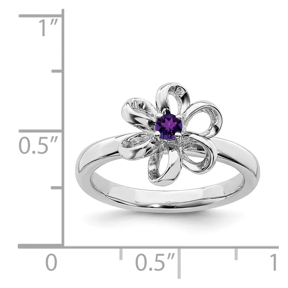 Stackable Expressions Jewelry Sterling Silver Stackable Expressions Polished Amethyst Flower Ring | QSK113