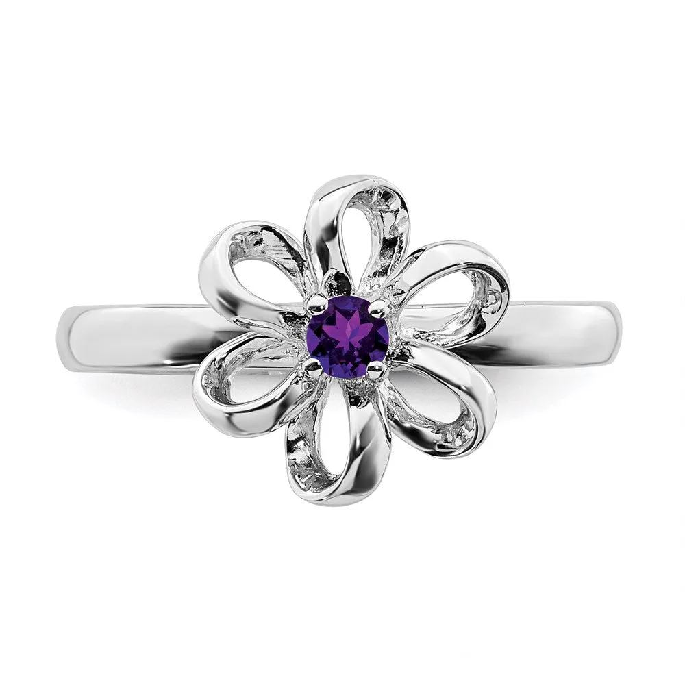 Stackable Expressions Jewelry Sterling Silver Stackable Expressions Polished Amethyst Flower Ring | QSK113