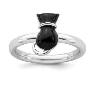 Stackable Expressions Jewelry Sterling Silver Stackable Expressions Polished Black Enameled Cat Ring | QSK127