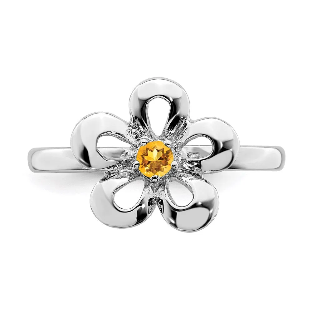 Stackable Expressions Jewelry Sterling Silver Stackable Expressions Polished Citrine Flower Ring | QSK117