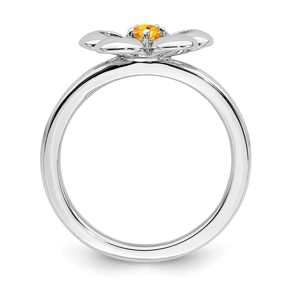 Stackable Expressions Jewelry Sterling Silver Stackable Expressions Polished Citrine Flower Ring | QSK117