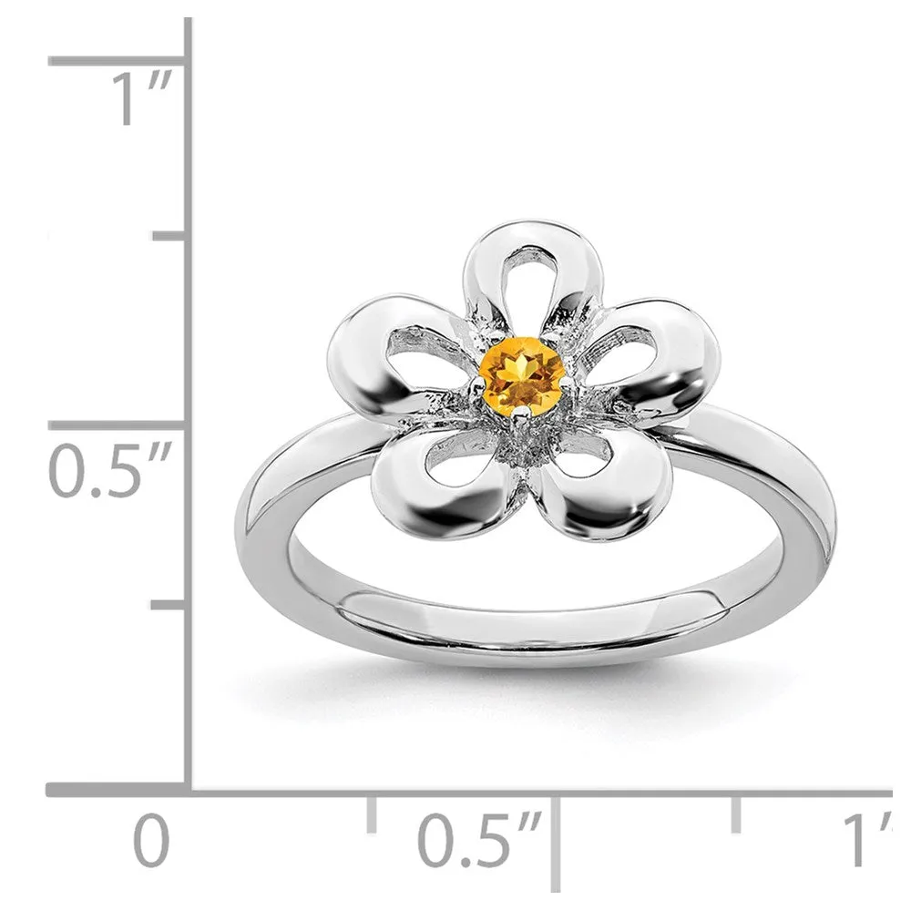 Stackable Expressions Jewelry Sterling Silver Stackable Expressions Polished Citrine Flower Ring | QSK117