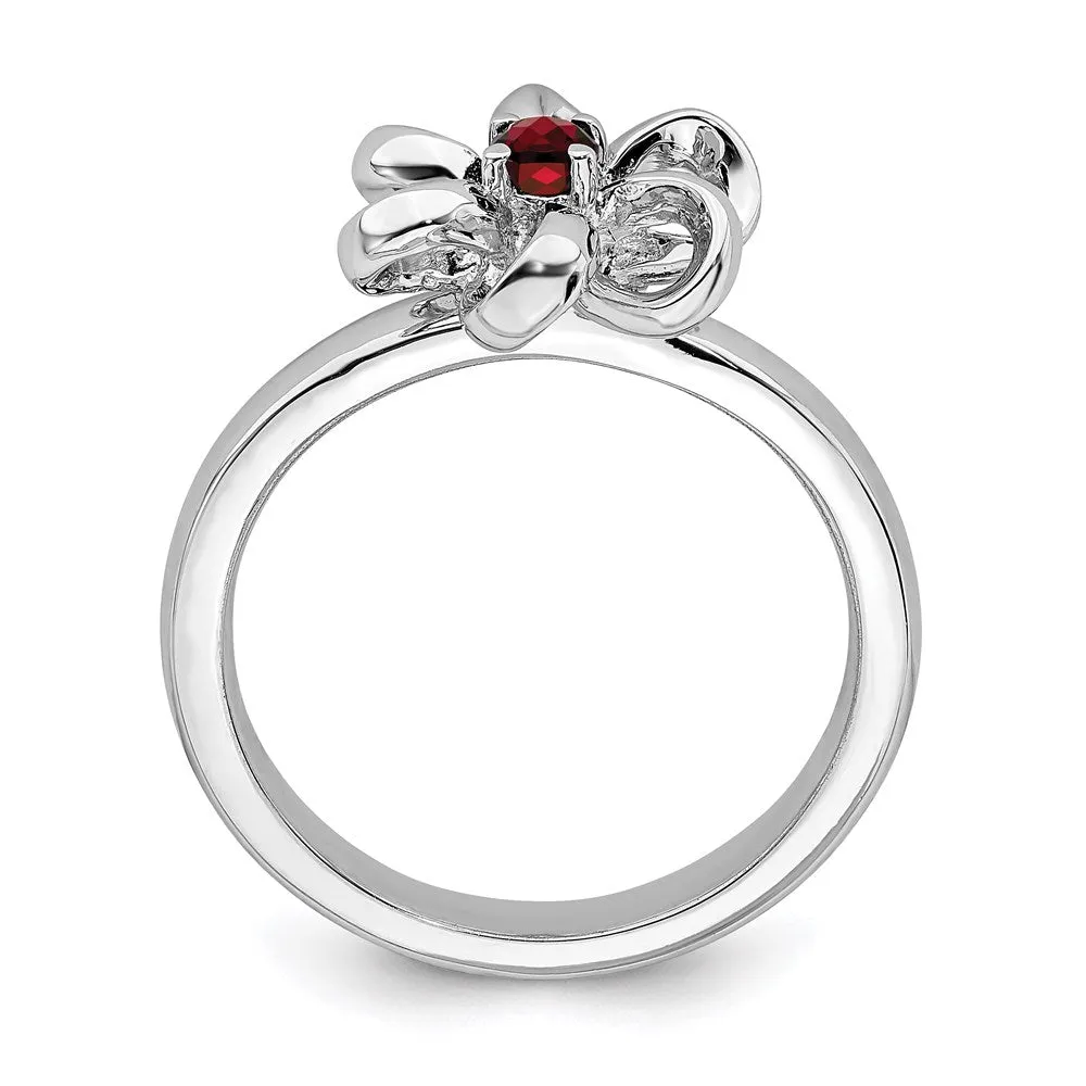 Stackable Expressions Jewelry Sterling Silver Stackable Expressions Polished Garnet Flower Ring | QSK115