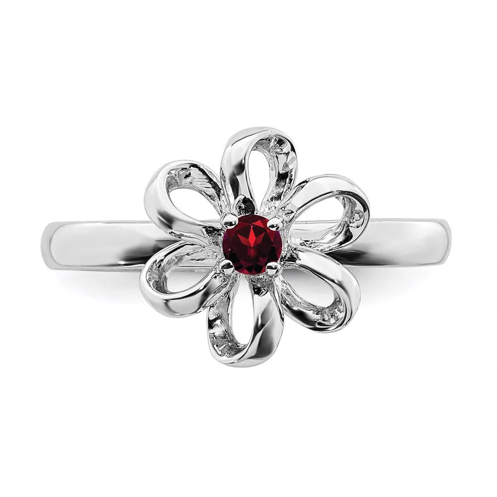 Stackable Expressions Jewelry Sterling Silver Stackable Expressions Polished Garnet Flower Ring | QSK115