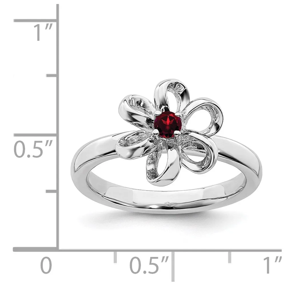 Stackable Expressions Jewelry Sterling Silver Stackable Expressions Polished Garnet Flower Ring | QSK115