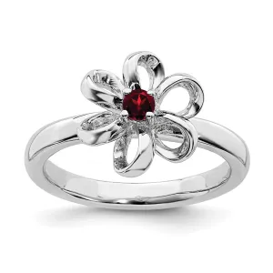 Stackable Expressions Jewelry Sterling Silver Stackable Expressions Polished Garnet Flower Ring | QSK115