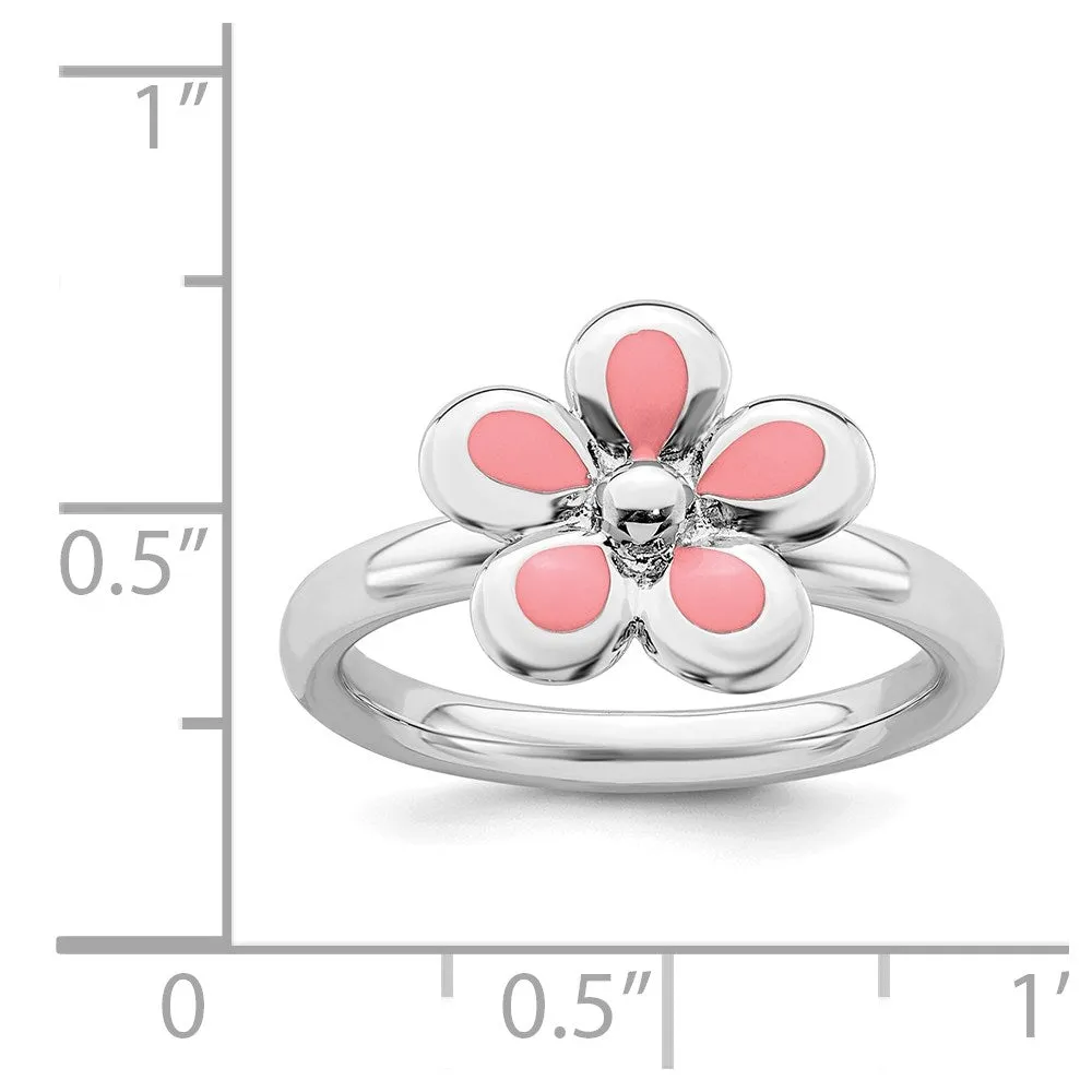 Stackable Expressions Jewelry Sterling Silver Stackable Expressions Polished Pink Enameled Flower Ring | QSK121