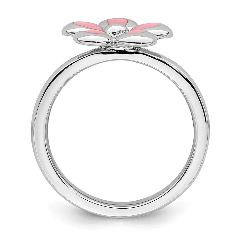 Stackable Expressions Jewelry Sterling Silver Stackable Expressions Polished Pink Enameled Flower Ring | QSK121