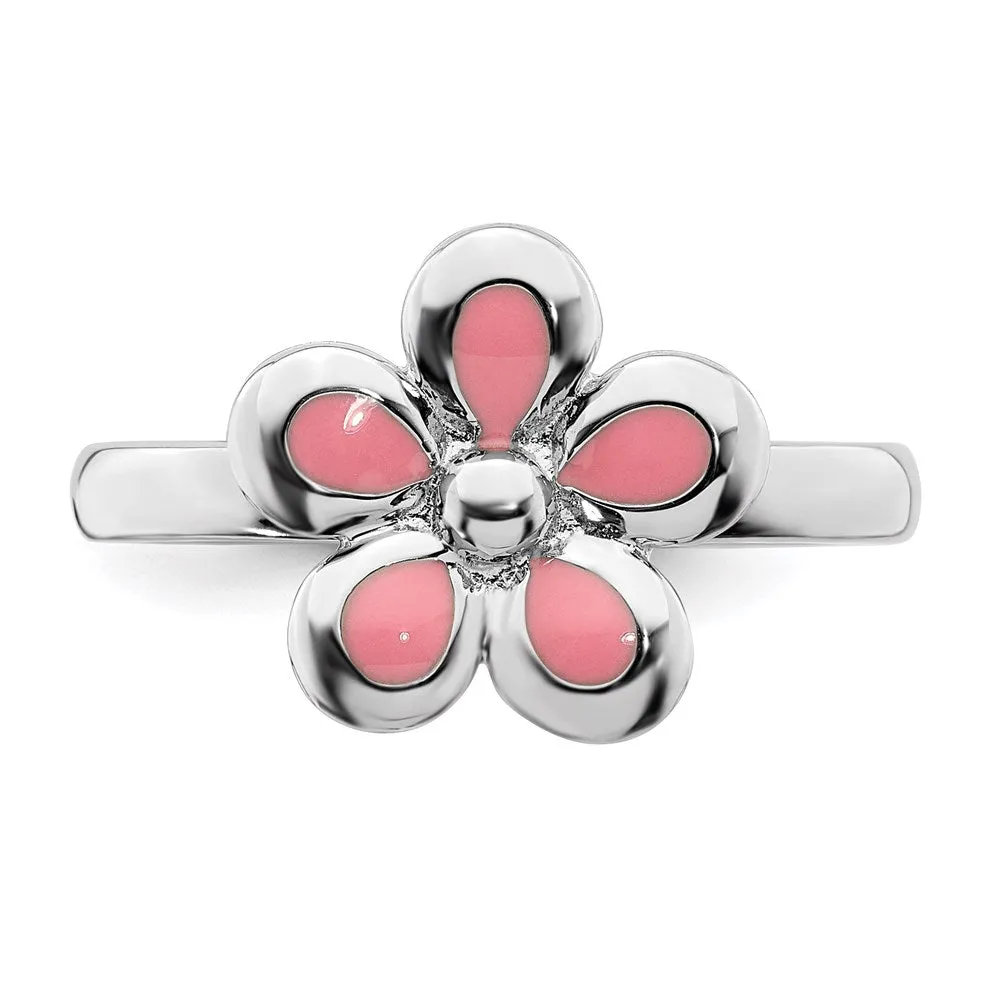 Stackable Expressions Jewelry Sterling Silver Stackable Expressions Polished Pink Enameled Flower Ring | QSK121
