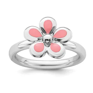 Stackable Expressions Jewelry Sterling Silver Stackable Expressions Polished Pink Enameled Flower Ring | QSK121