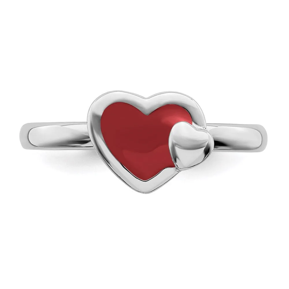 Stackable Expressions Jewelry Sterling Silver Stackable Expressions Polished Red Enameled Heart Ring | QSK109