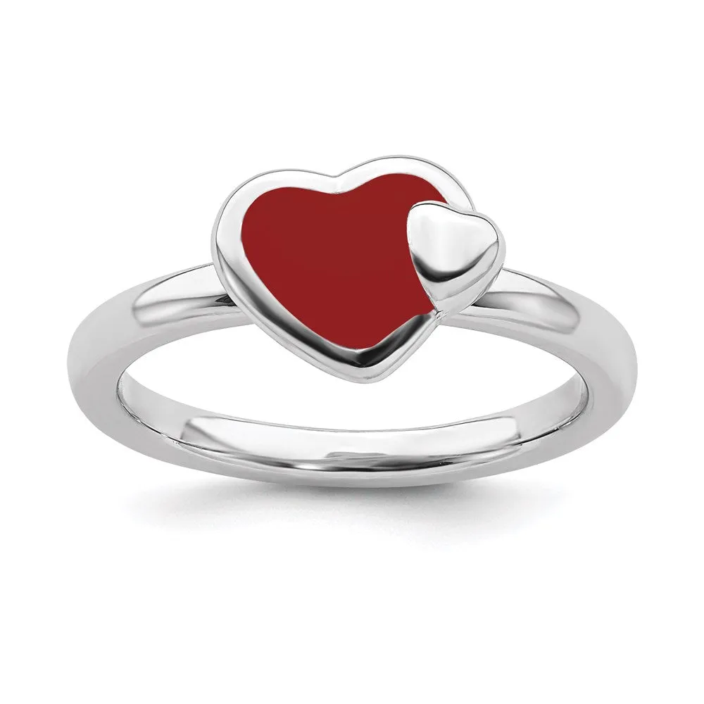 Stackable Expressions Jewelry Sterling Silver Stackable Expressions Polished Red Enameled Heart Ring | QSK109