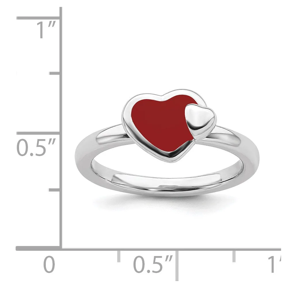 Stackable Expressions Jewelry Sterling Silver Stackable Expressions Polished Red Enameled Heart Ring | QSK109