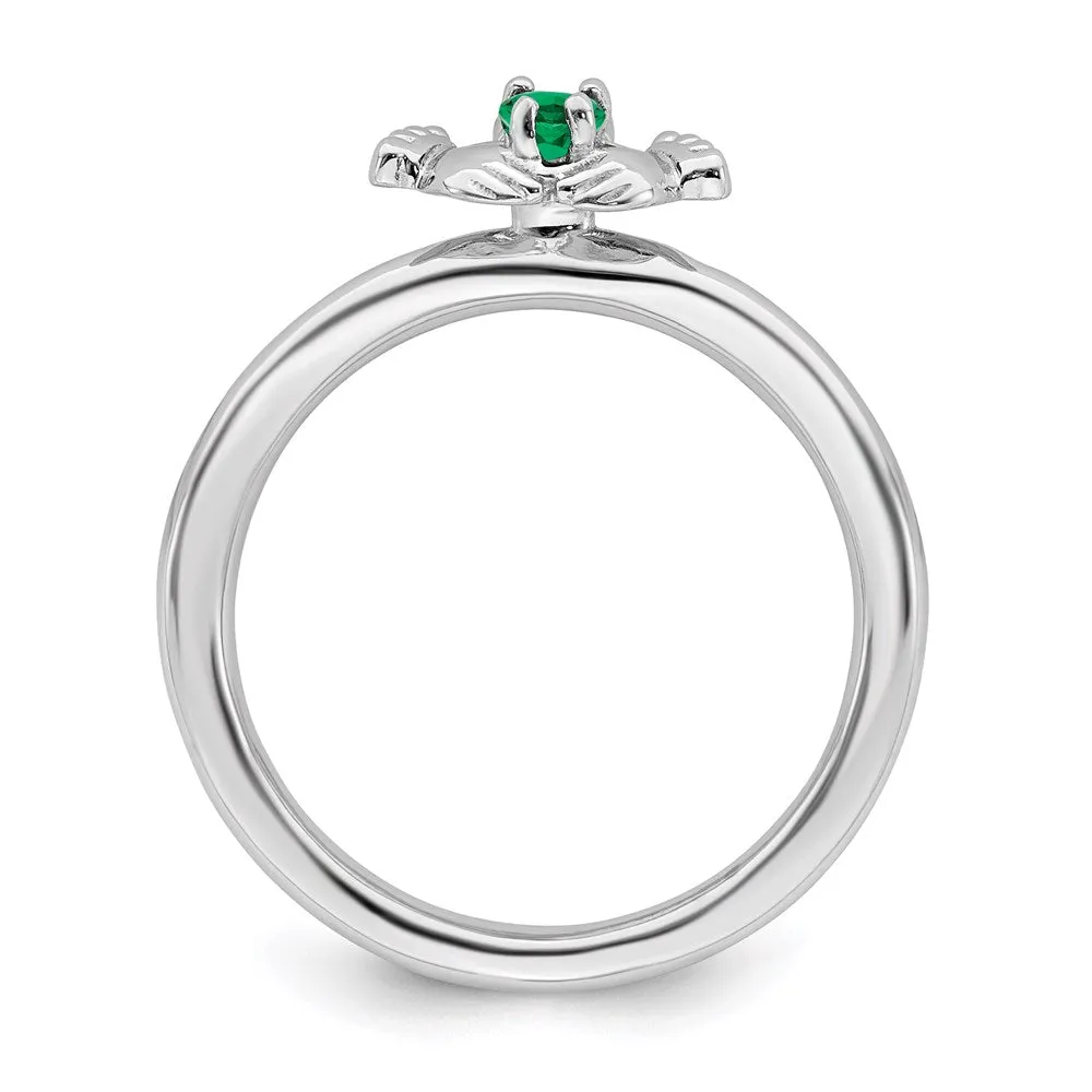 Stackable Expressions Jewelry Sterling Silver Stackable Expressions Rhd. Cr. Emerald Claddagh Ring | QSK1947