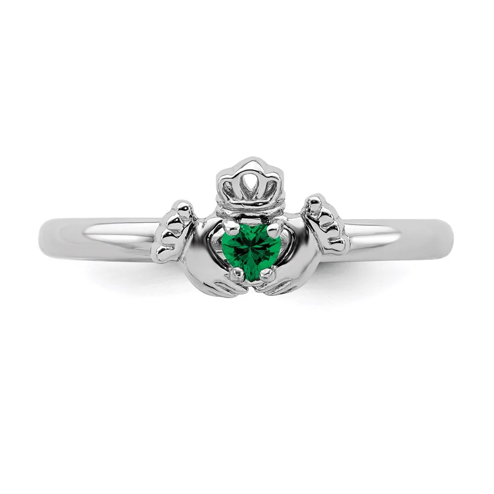 Stackable Expressions Jewelry Sterling Silver Stackable Expressions Rhd. Cr. Emerald Claddagh Ring | QSK1947
