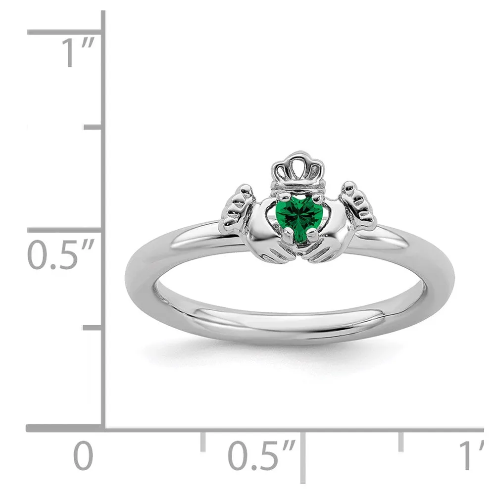 Stackable Expressions Jewelry Sterling Silver Stackable Expressions Rhd. Cr. Emerald Claddagh Ring | QSK1947