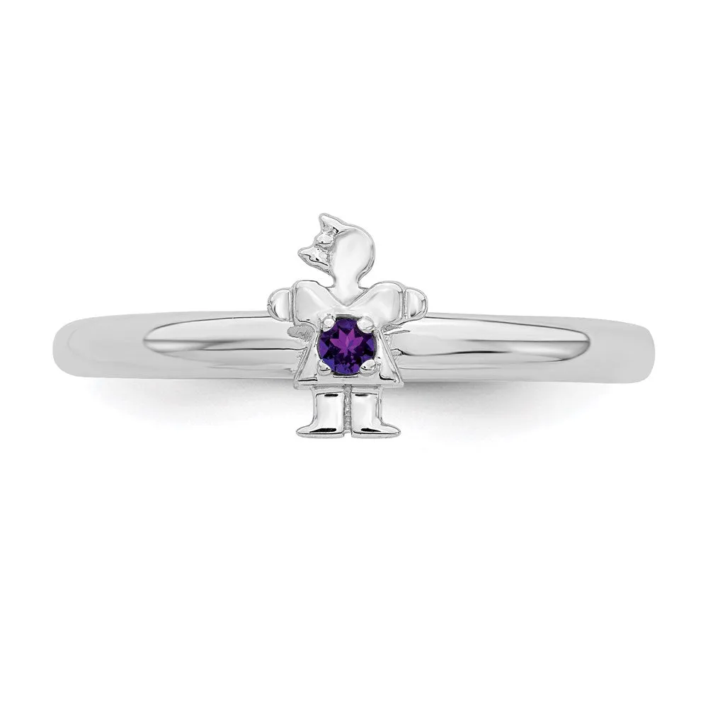 Stackable Expressions Jewelry Sterling Silver Stackable Expressions Rhodium Amethyst Girl Ring | QSK192