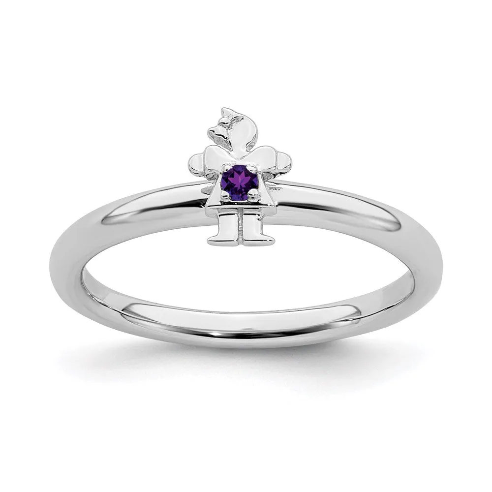 Stackable Expressions Jewelry Sterling Silver Stackable Expressions Rhodium Amethyst Girl Ring | QSK192