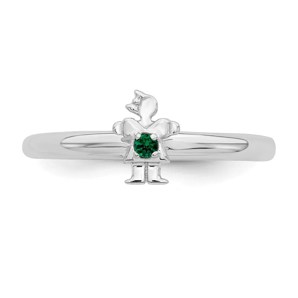 Stackable Expressions Jewelry Sterling Silver Stackable Expressions Rhodium Cr. Emerald Girl Ring | QSK1927