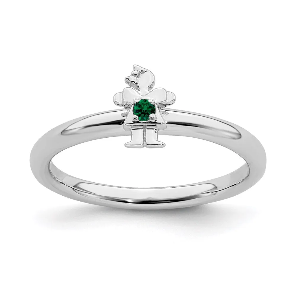 Stackable Expressions Jewelry Sterling Silver Stackable Expressions Rhodium Cr. Emerald Girl Ring | QSK1927
