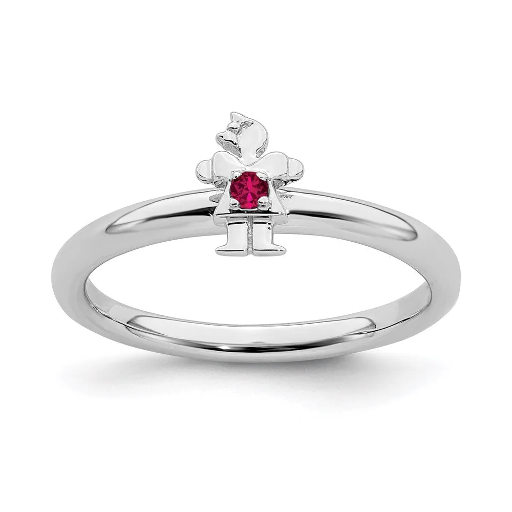 Stackable Expressions Jewelry Sterling Silver Stackable Expressions Rhodium Cr. Ruby Girl Ring | QSK1929