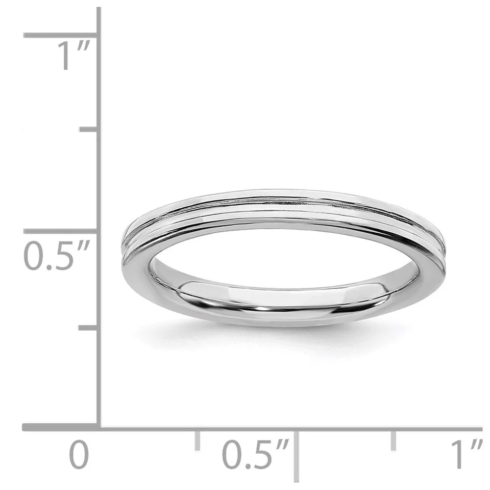 Stackable Expressions Jewelry Sterling Silver Stackable Expressions Rhodium Grooved Ring | QSK227