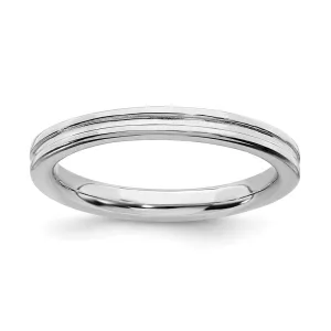 Stackable Expressions Jewelry Sterling Silver Stackable Expressions Rhodium Grooved Ring | QSK227