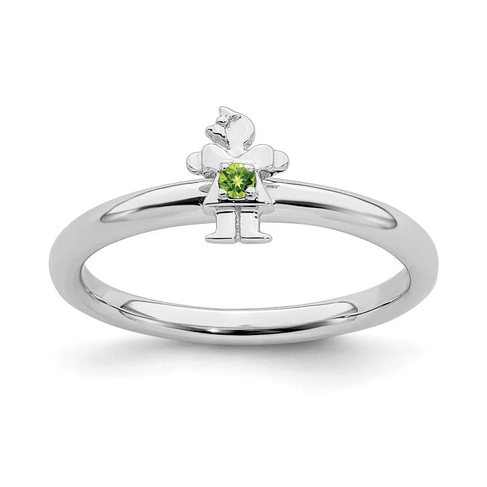 Stackable Expressions Jewelry Sterling Silver Stackable Expressions Rhodium Peridot Girl Ring | QSK1930