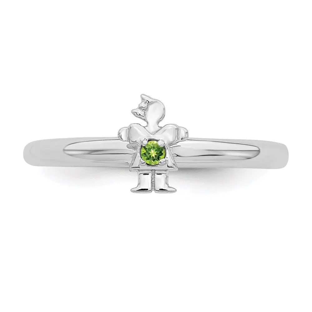 Stackable Expressions Jewelry Sterling Silver Stackable Expressions Rhodium Peridot Girl Ring | QSK1930