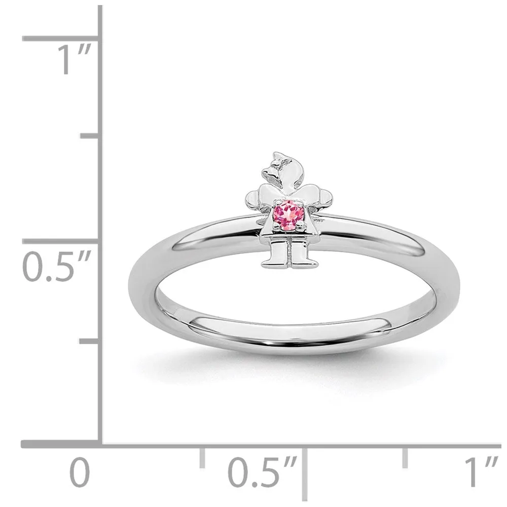 Stackable Expressions Jewelry Sterling Silver Stackable Expressions Rhodium Pink Tourmaline Girl Ring | QSK1932
