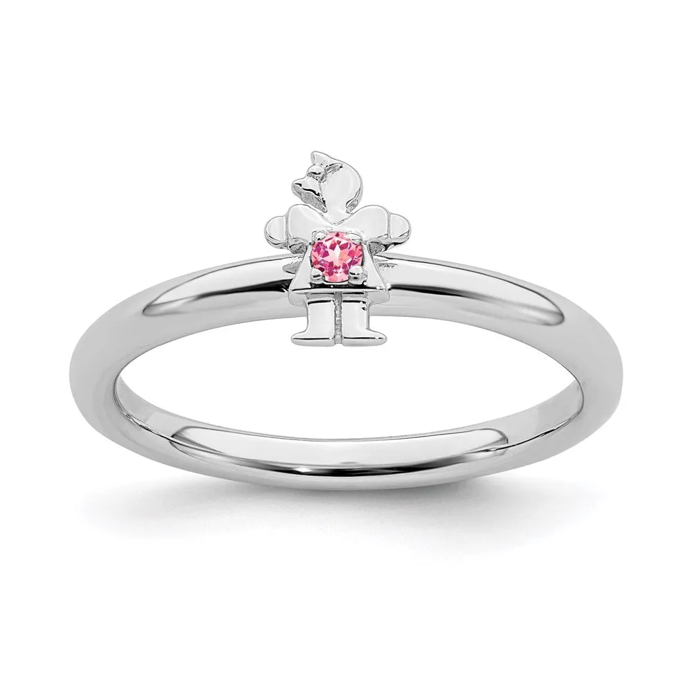 Stackable Expressions Jewelry Sterling Silver Stackable Expressions Rhodium Pink Tourmaline Girl Ring | QSK1932