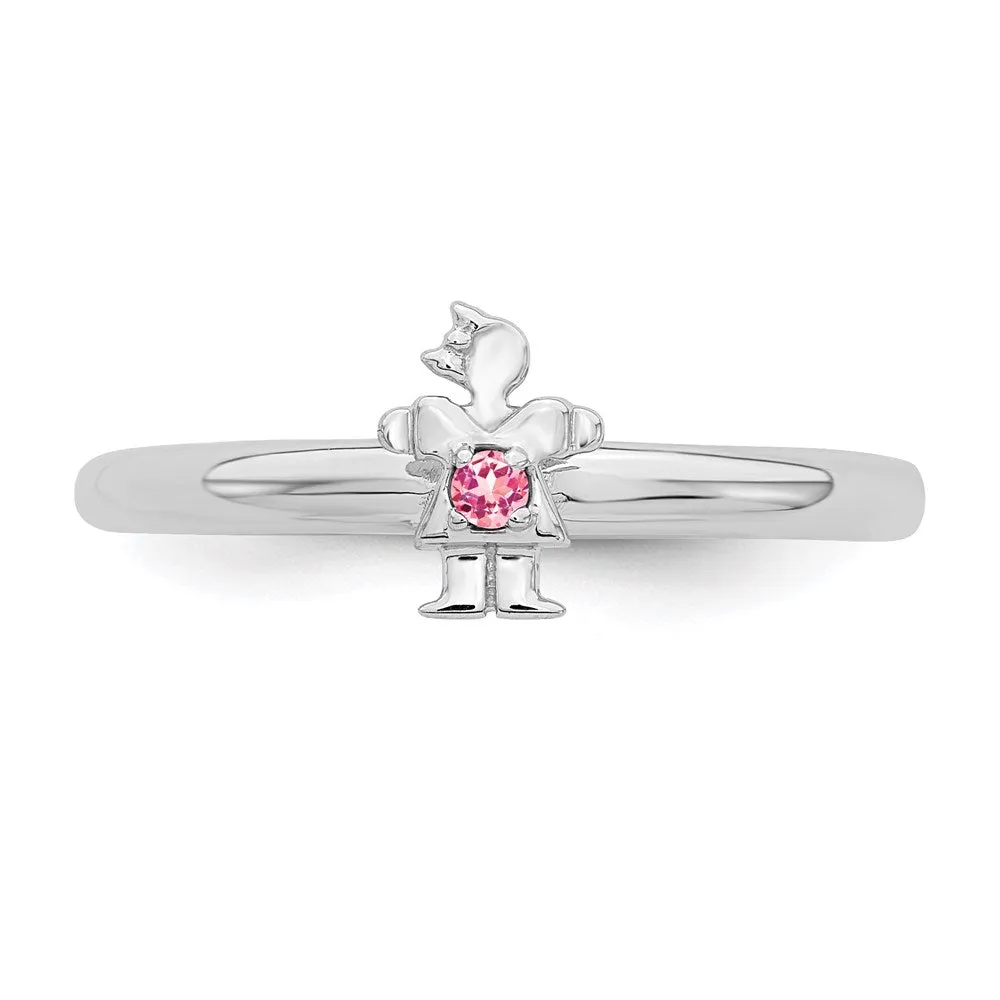 Stackable Expressions Jewelry Sterling Silver Stackable Expressions Rhodium Pink Tourmaline Girl Ring | QSK1932