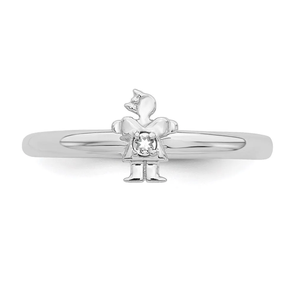 Stackable Expressions Jewelry Sterling Silver Stackable Expressions Rhodium White Topaz Girl Ring | QSK1926