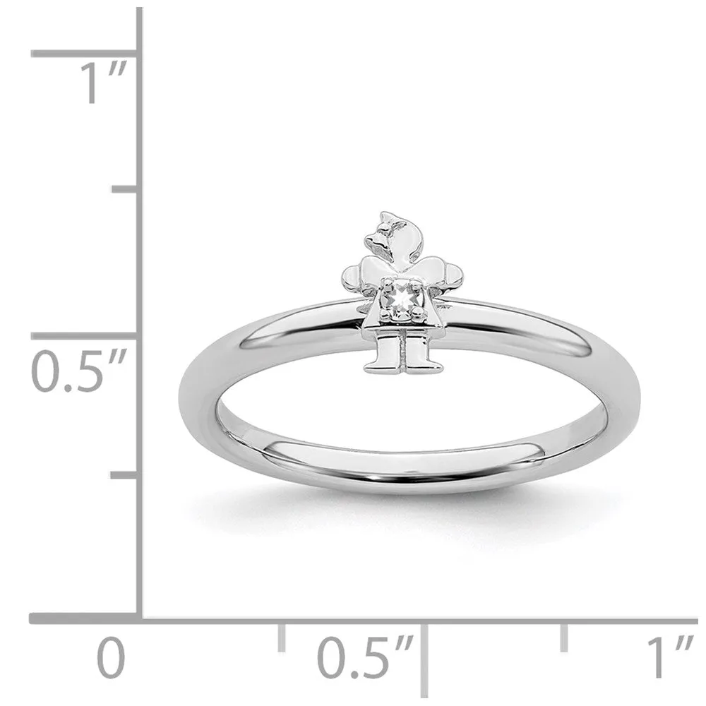 Stackable Expressions Jewelry Sterling Silver Stackable Expressions Rhodium White Topaz Girl Ring | QSK1926