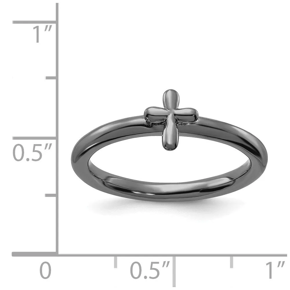 Stackable Expressions Jewelry Sterling Silver Stackable Expressions Ruthenium-plated Cross Ring | QSK2048