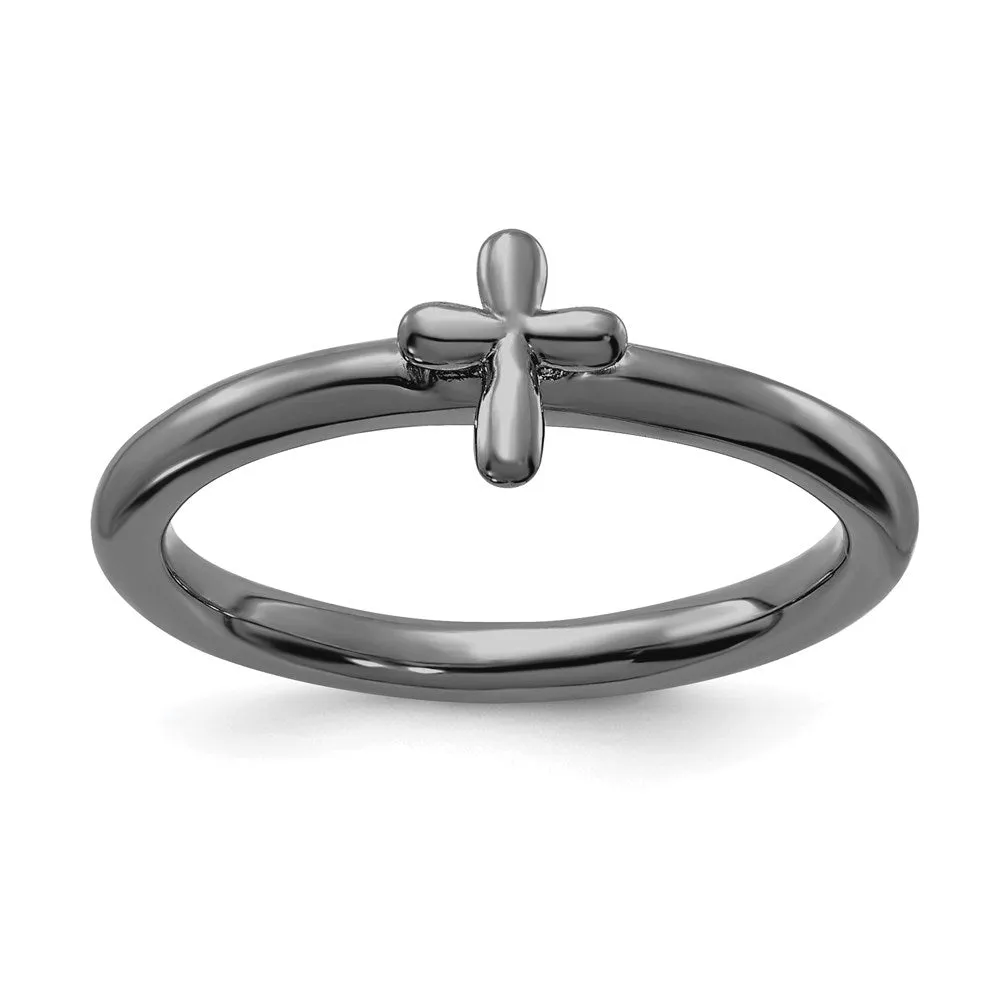 Stackable Expressions Jewelry Sterling Silver Stackable Expressions Ruthenium-plated Cross Ring | QSK2048