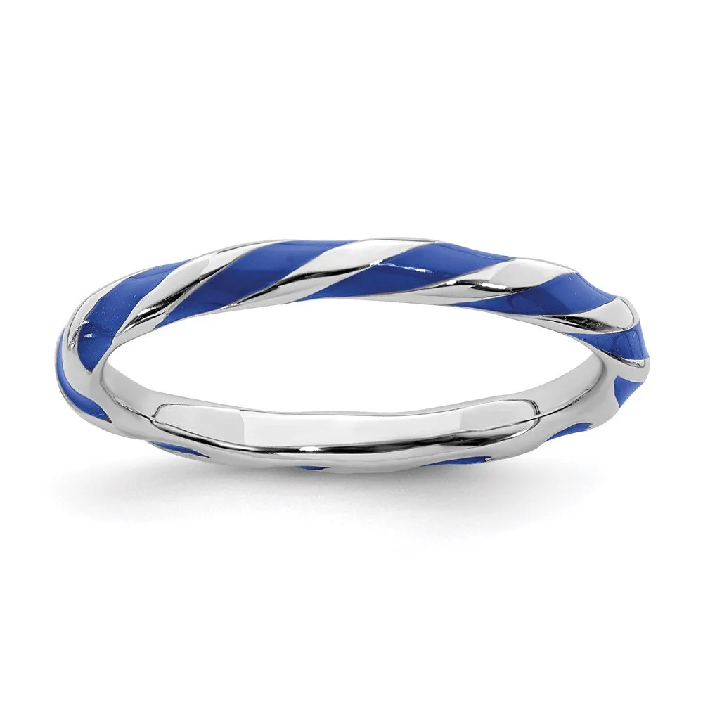 Stackable Expressions Jewelry Sterling Silver Stackable Expressions Twisted Blue Enameled Ring | QSK546