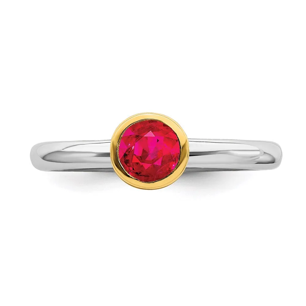Stackable Expressions Jewelry Sterling Silver Stackable Expressions w/Gold-plate Cr. Ruby Ring | QSK1881