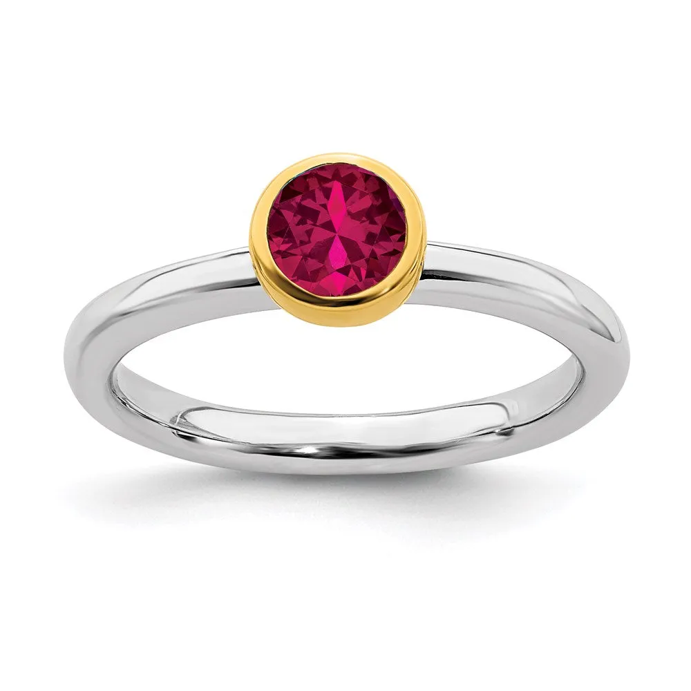 Stackable Expressions Jewelry Sterling Silver Stackable Expressions w/Gold-plate Cr. Ruby Ring | QSK1881