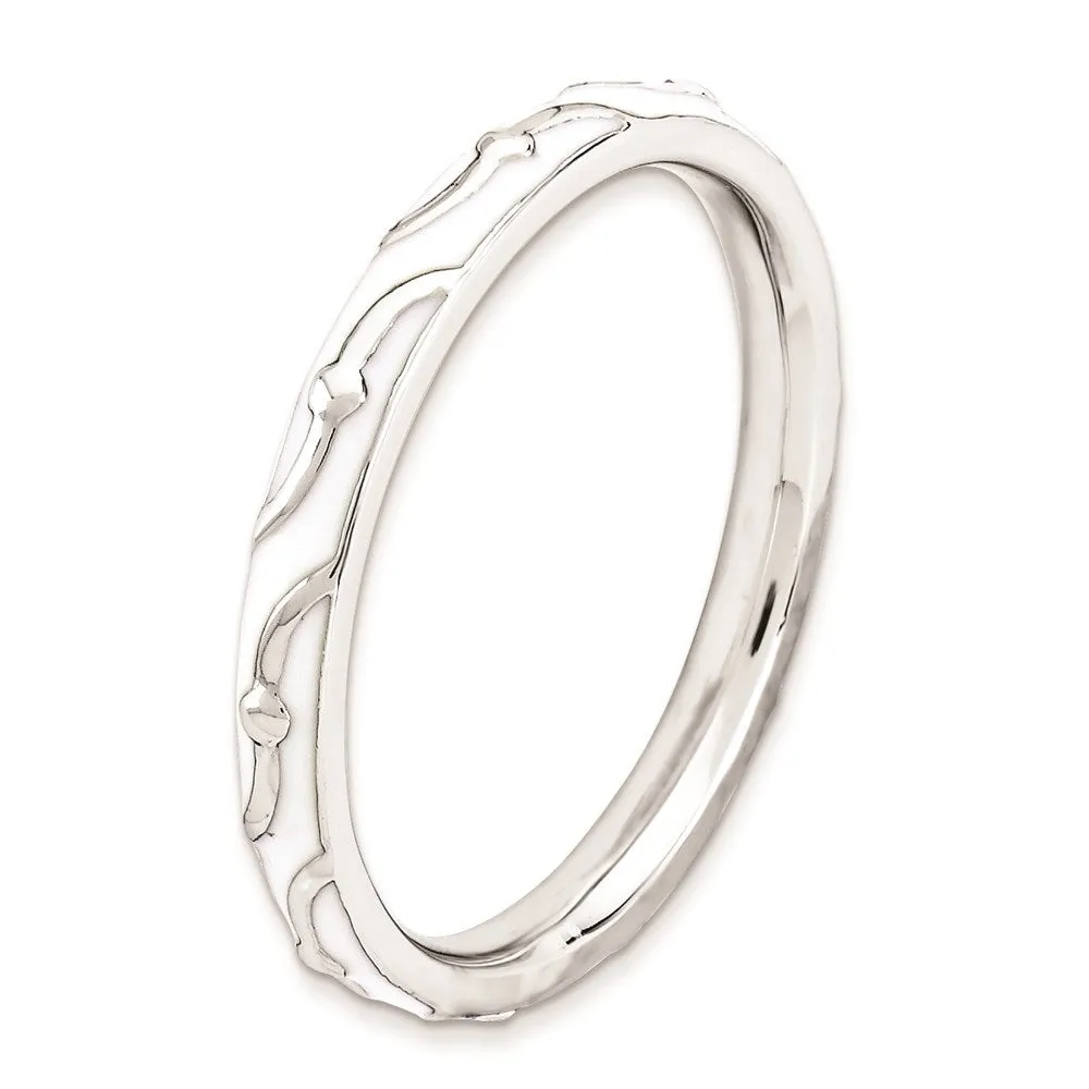 Stackable Expressions Jewelry Sterling Silver Stackable Expressions White Enamel Ring | QSK1505