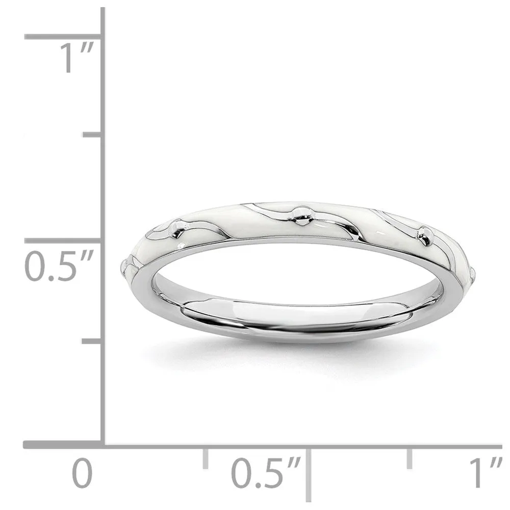 Stackable Expressions Jewelry Sterling Silver Stackable Expressions White Enamel Ring | QSK1505