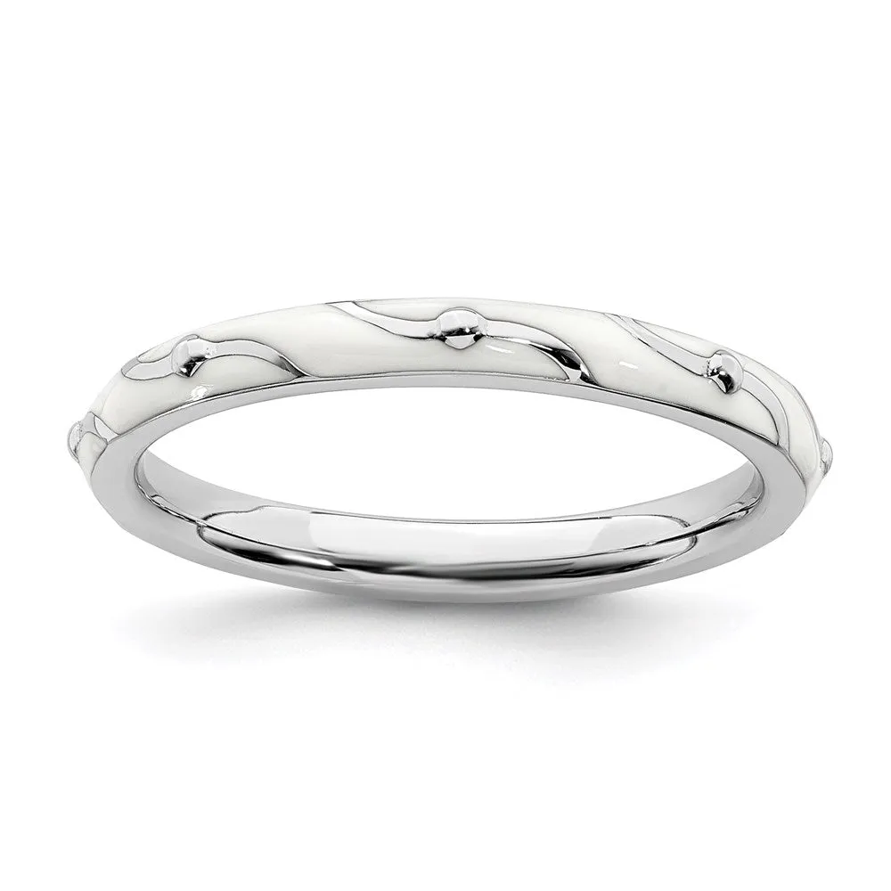 Stackable Expressions Jewelry Sterling Silver Stackable Expressions White Enamel Ring | QSK1505