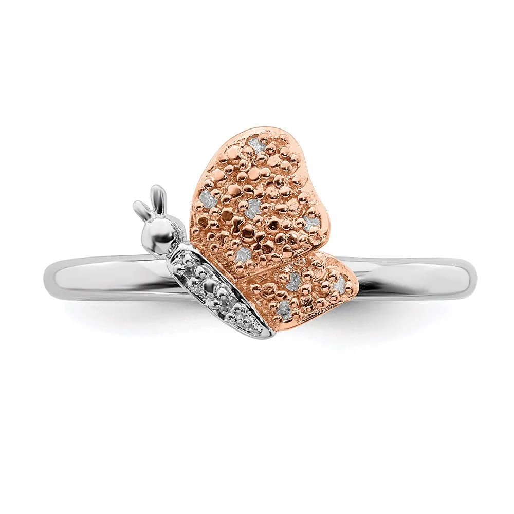 Stackable Expressions Jewelry Sterling Silver/Rose Gold-plated Stackable Expressions Diam. Butterfly Ring | QSK1865