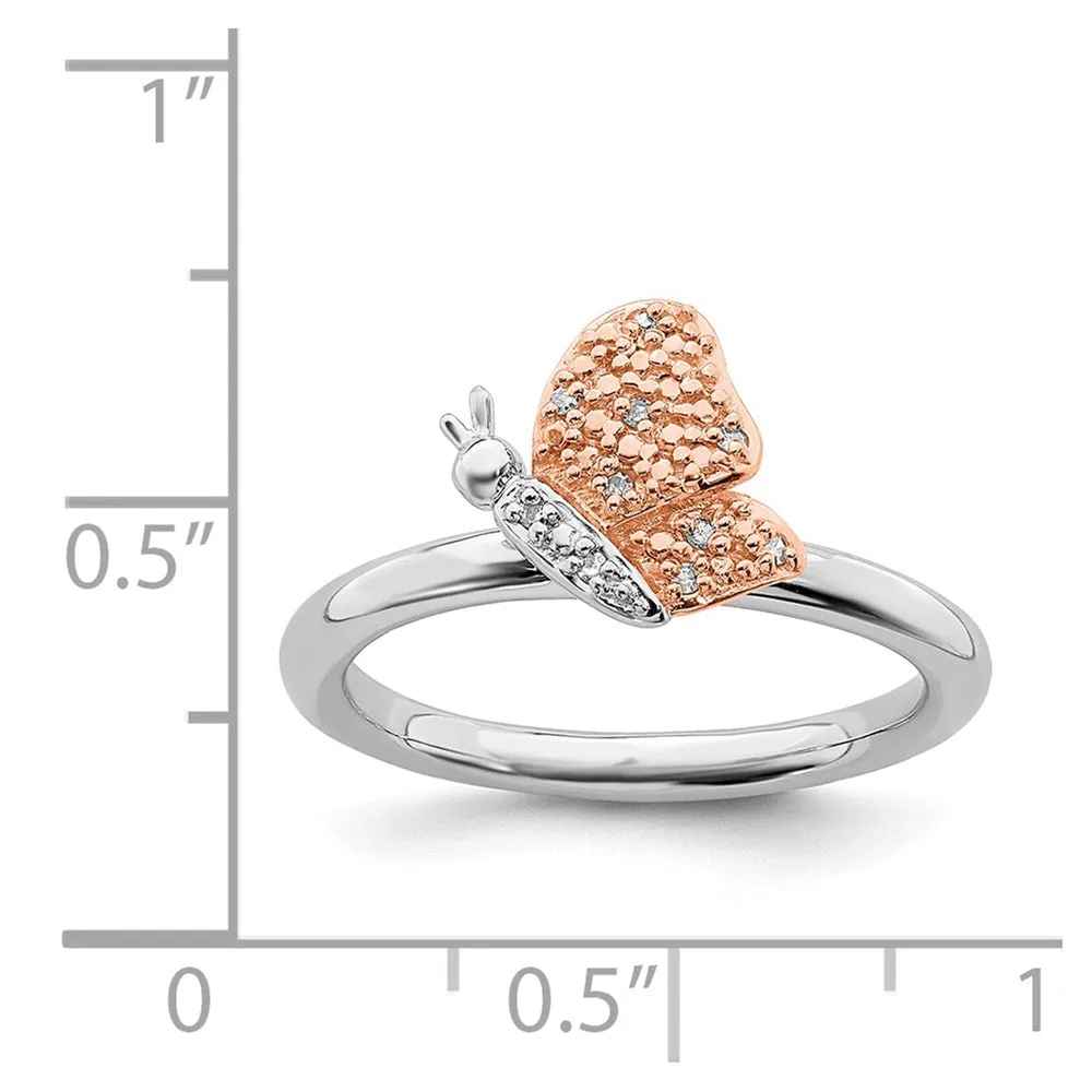 Stackable Expressions Jewelry Sterling Silver/Rose Gold-plated Stackable Expressions Diam. Butterfly Ring | QSK1865