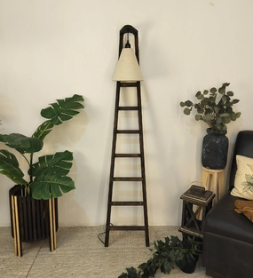 Stairway Wooden Floor Lamp with Brown Base and Jute Fabric Lampshade (BULB NOT INCLUDED) garden LED light