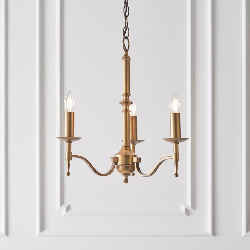 Stanford 3 Light Antique Brass Chandelier - Beige Shades