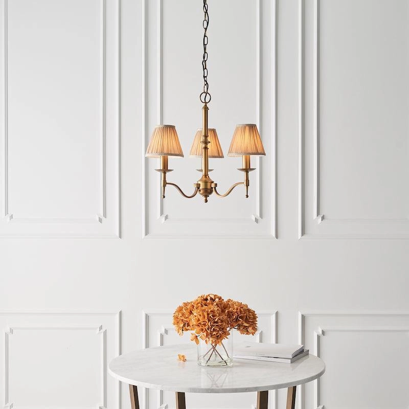 Stanford 3 Light Antique Brass Chandelier - Beige Shades