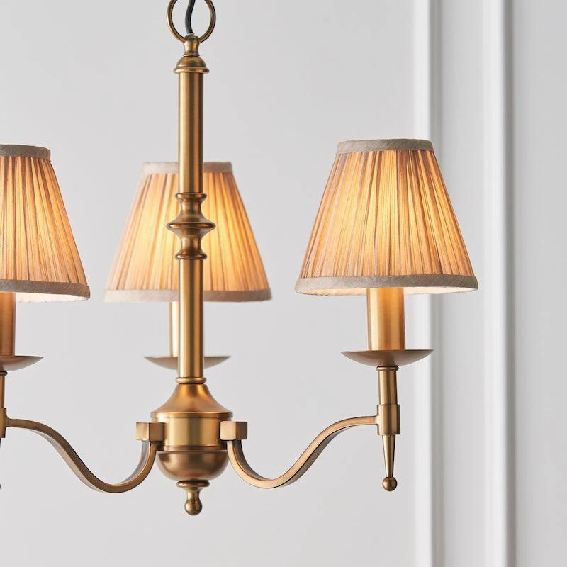 Stanford 3 Light Antique Brass Chandelier - Beige Shades