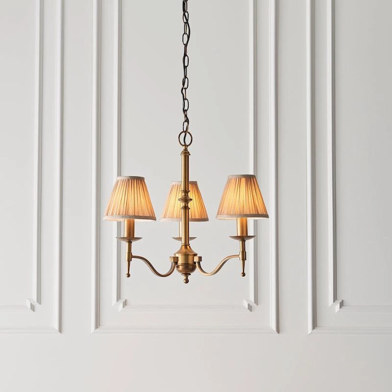Stanford 3 Light Antique Brass Chandelier - Beige Shades