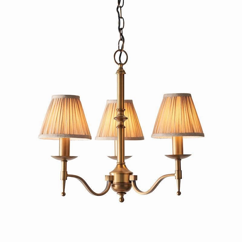 Stanford 3 Light Antique Brass Chandelier - Beige Shades